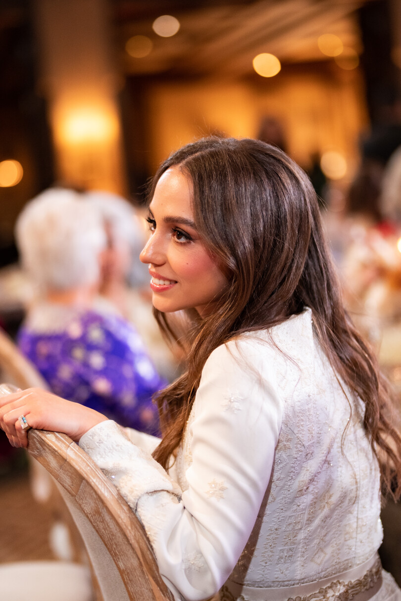Iman de Jordanie lors de la soirée du henné organisée en amont de son mariage, au palais Al Husseiniya, le 7 mars 2023.